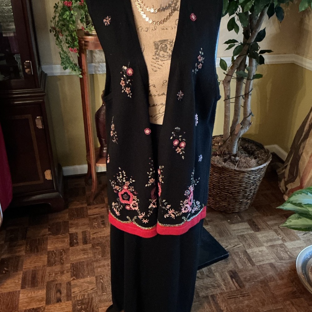 Floral Embroidered Black and Pink Skirt Set